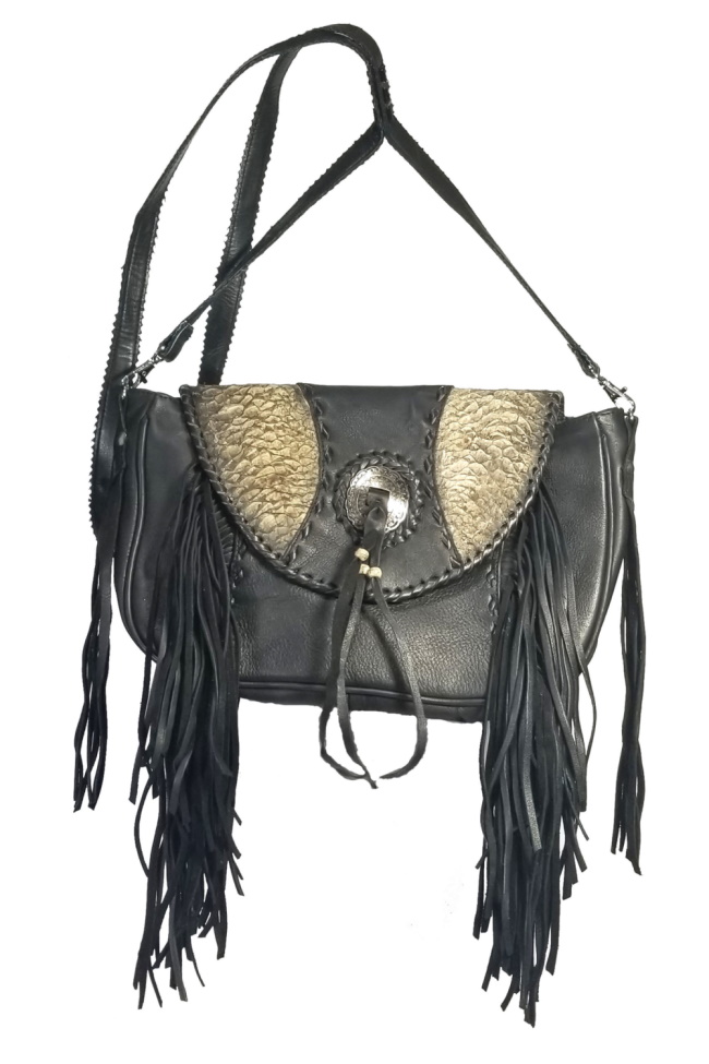 (image for) Small Fish Skin Leather Fringe Concho Clutch Bag